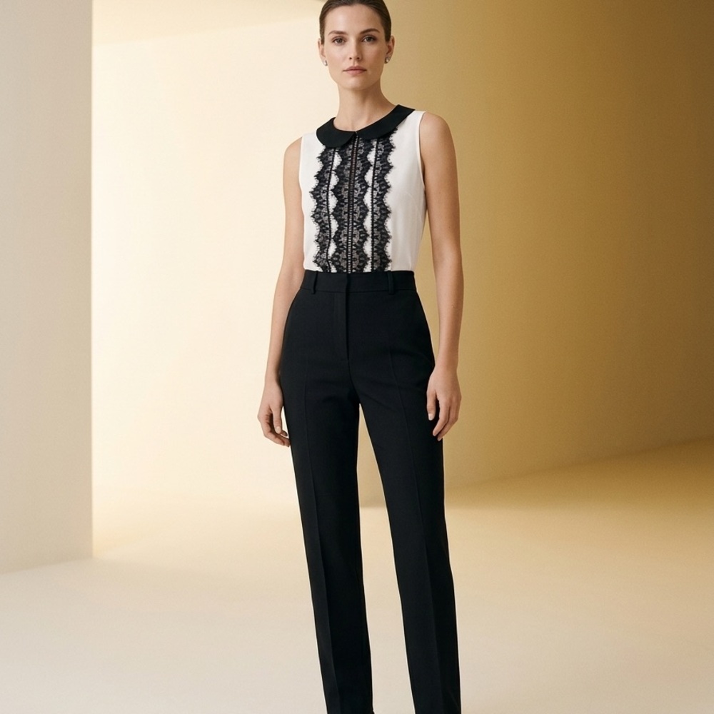 Umgee size M Sleeveless Lace-Front topin Black & White